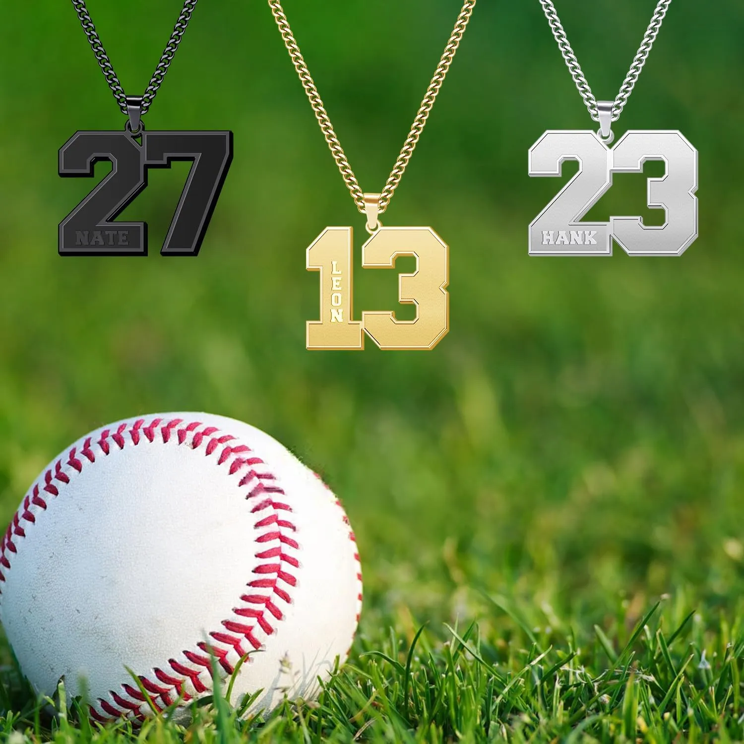 Jecivila Name Necklace Personalized for Men 18K Gold Plate Mens Custom Name Initial Number Necklace with Rope Figaro Curb Chain Personalized Jewelry Gifts for Dad Grandfather Boyfriend (16-24)