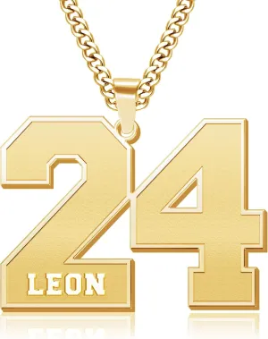 Jecivila Name Necklace Personalized for Men 18K Gold Plate Mens Custom Name Initial Number Necklace with Rope Figaro Curb Chain Personalized Jewelry Gifts for Dad Grandfather Boyfriend (16-24)