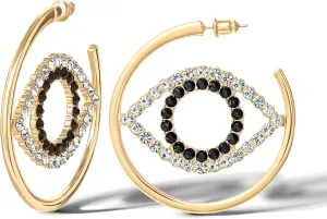 Jessica Simpson Black and White Crystal Eye Hoop Earrings for Women - Gold-Tone Statement Earrings