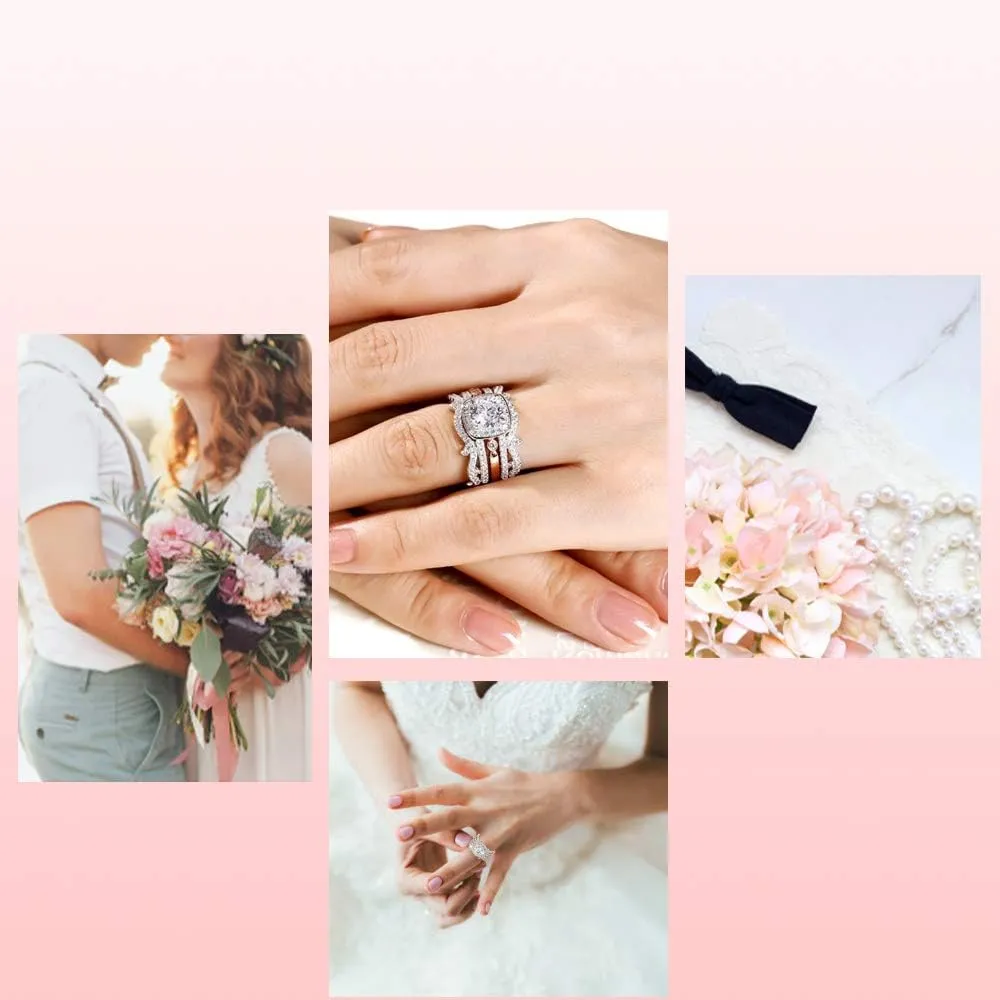 Jeulia Two Tone Interchangeable Rings Rose Gold Plated Engagement Rings Halo Round Cut Twisted Bridal Set Sterling Silver Wedding Anniversary Promise Rings