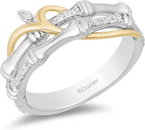 Jewelili Enchanted Disney Fine Jewelry 10K White and Yellow Gold 1/10 Cttw Diamond Mulan Ring