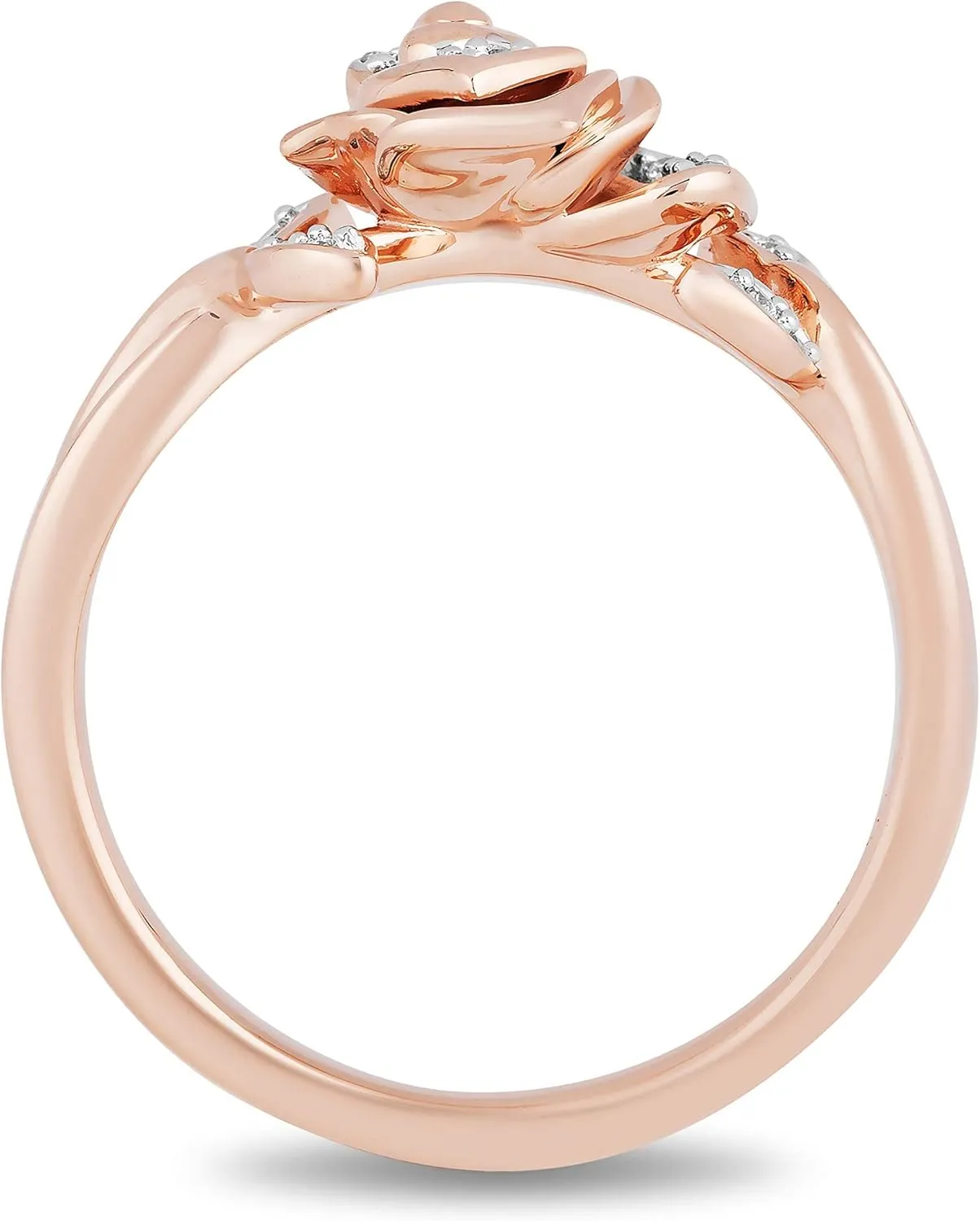 Jewelili Enchanted Disney Fine Jewelry 14K Rose Gold over Sterling Silver 1/10 Cttw White Round Diamond Belle Rose Ring