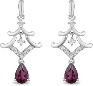 Jewelili Enchanted Disney Fine Jewelry Sterling Silver 1/10 CTTW Diamond and Rhodolite Garnet Mulan Pagoda Earrings
