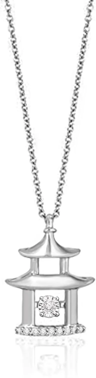 Jewelili Enchanted Disney Fine Jewelry Sterling Silver 1/20 CTTW Mulan Dancing Diamond Pendant