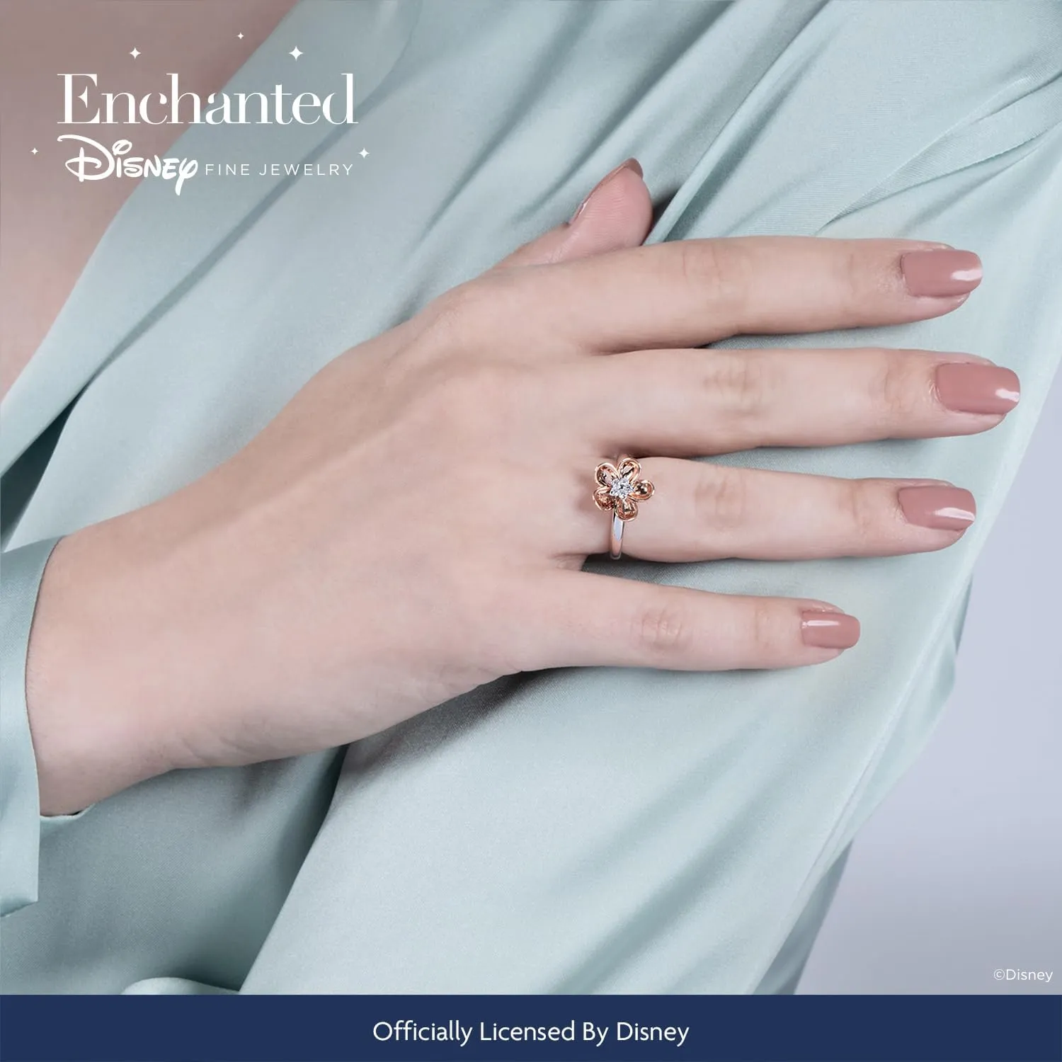 Jewelili Enchanted Disney Fine Jewelry Sterling Silver and 10K Rose Gold Diamond Accent Mulan Ring