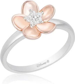 Jewelili Enchanted Disney Fine Jewelry Sterling Silver and 10K Rose Gold Diamond Accent Mulan Ring