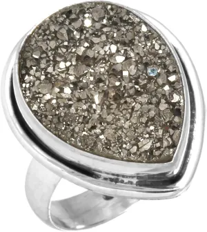 JEWELOPORIUM Platinum Titanium Druzy Ring Solid 925 Sterling Silver Unique Jewelry Size 5 (37799_R5)