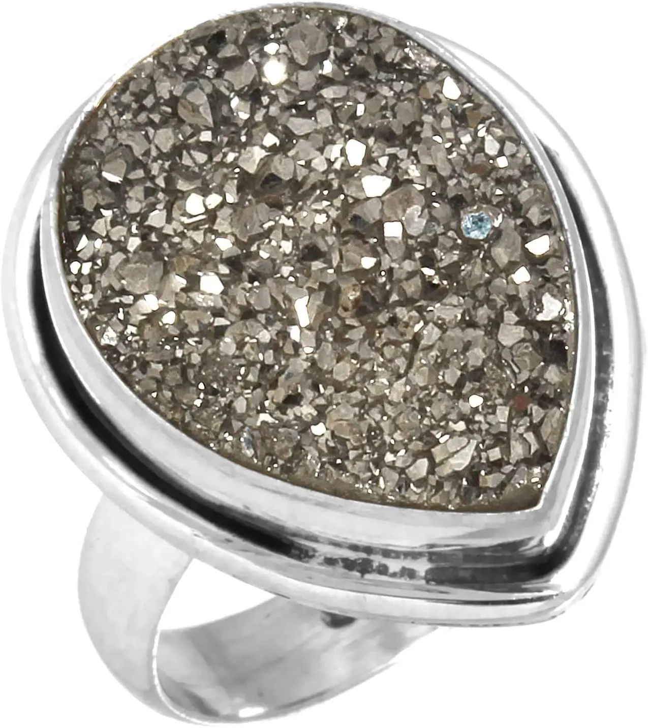 JEWELOPORIUM Platinum Titanium Druzy Ring Solid 925 Sterling Silver Unique Jewelry Size 5 (37799_R5)