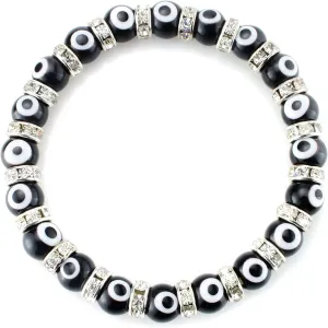 JEWELRIESHOP Turkish Evil Eye Bracelet Murano Glass Beads Beaded Clear Crystal Spacer Bracelet for Women (6-8mm, Blue Red Black White Mix Color Eye Beads)