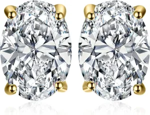 JewelryPalace Oval Cut 2ct Cubic Zirconia Solitaire Stud Earrings for Women, 925 Sterling Silver 14k White Yellow Rose Gold Plated Earrings for Her, Classic Simulated Diamond Earrings Jewelry Sets