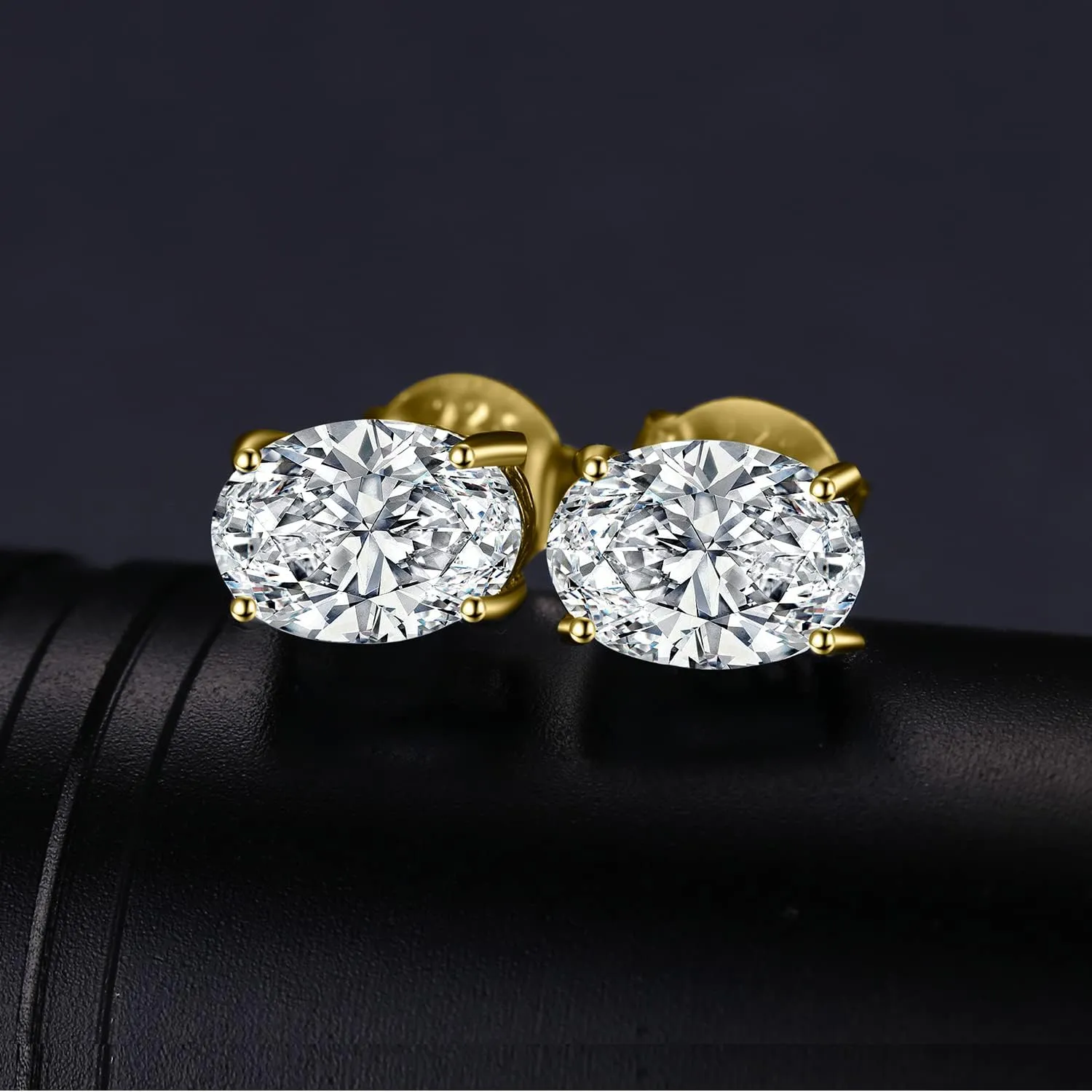JewelryPalace Oval Cut 2ct Cubic Zirconia Solitaire Stud Earrings for Women, 925 Sterling Silver 14k White Yellow Rose Gold Plated Earrings for Her, Classic Simulated Diamond Earrings Jewelry Sets