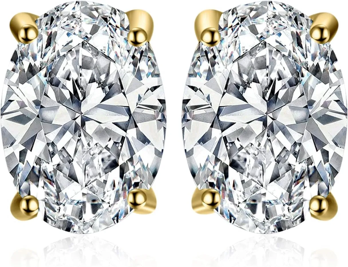 JewelryPalace Oval Cut 2ct Cubic Zirconia Solitaire Stud Earrings for Women, 925 Sterling Silver 14k White Yellow Rose Gold Plated Earrings for Her, Classic Simulated Diamond Earrings Jewelry Sets