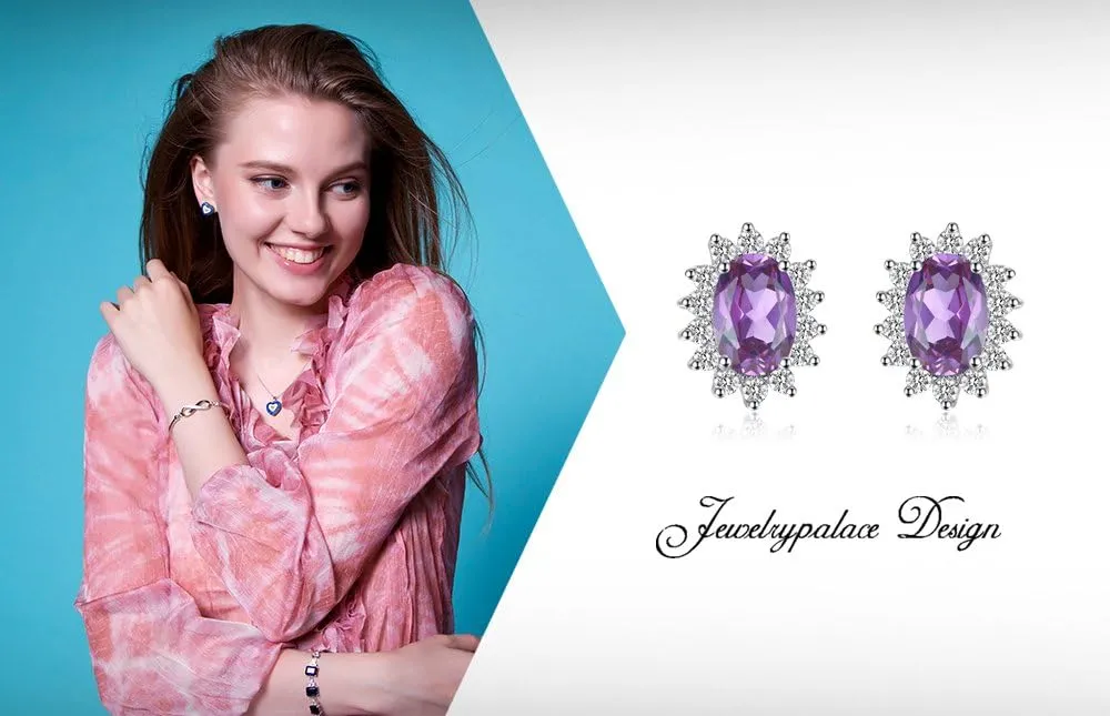 JewelryPalace Princess Diana Kate Middleton Class Gemstone Birthstone Sapphire Emerald Ruby Stud Earrings for Women, 14k Yellow Gold Plated 925 Sterling Silver Earrings for Women, Earings Set