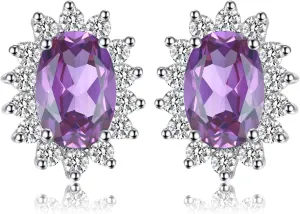JewelryPalace Princess Diana Kate Middleton Class Gemstone Birthstone Sapphire Emerald Ruby Stud Earrings for Women, 14k Yellow Gold Plated 925 Sterling Silver Earrings for Women, Earings Set