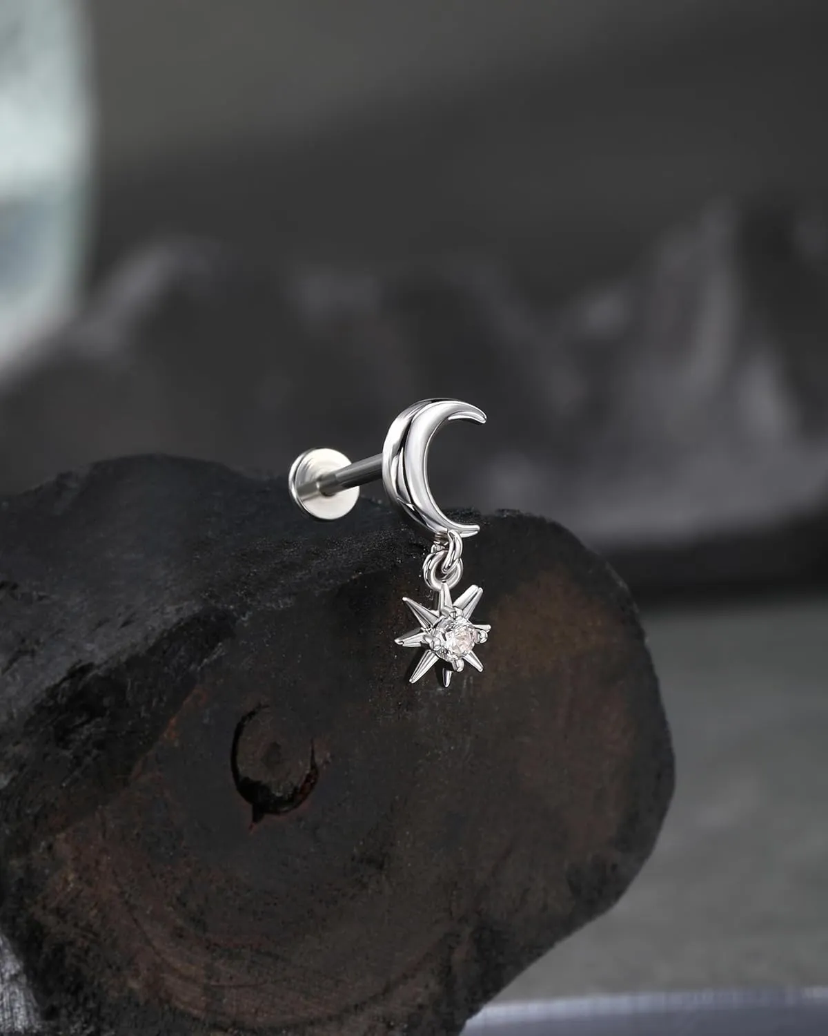 Jewseen 316L Surgical Steel 16g Internally Threaded Flat Back Earrings Moon Cartilage Stud Helix Earrings Tragus Piercing Jewelry for Women