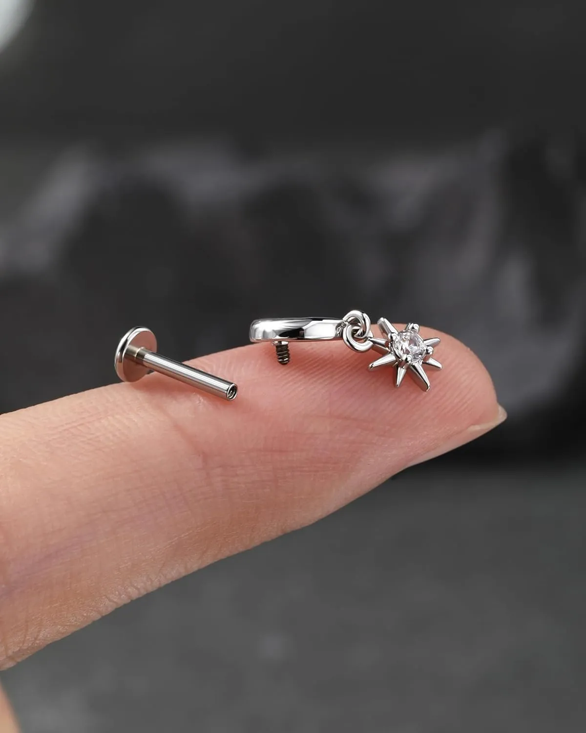 Jewseen 316L Surgical Steel 16g Internally Threaded Flat Back Earrings Moon Cartilage Stud Helix Earrings Tragus Piercing Jewelry for Women