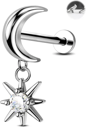 Jewseen 316L Surgical Steel 16g Internally Threaded Flat Back Earrings Moon Cartilage Stud Helix Earrings Tragus Piercing Jewelry for Women