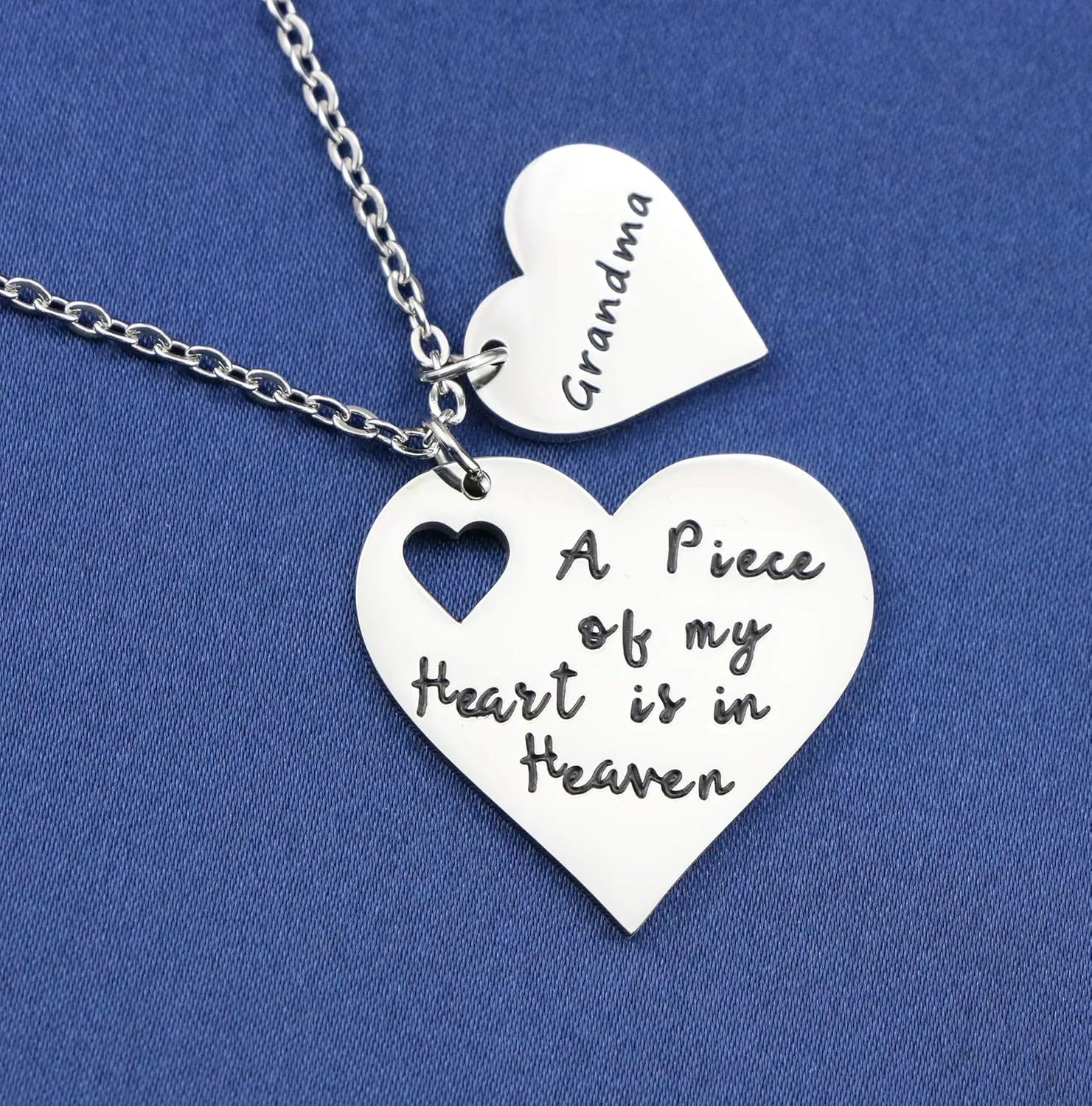 JoycuFF A Piece of My Heart is in Heaven Memorial Gifts for Loss of Loved One Stainless Steel Silver Pendant Necklace Sympathy Gifts for Women Sister