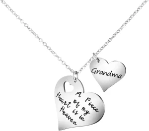 JoycuFF A Piece of My Heart is in Heaven Memorial Gifts for Loss of Loved One Stainless Steel Silver Pendant Necklace Sympathy Gifts for Women Sister