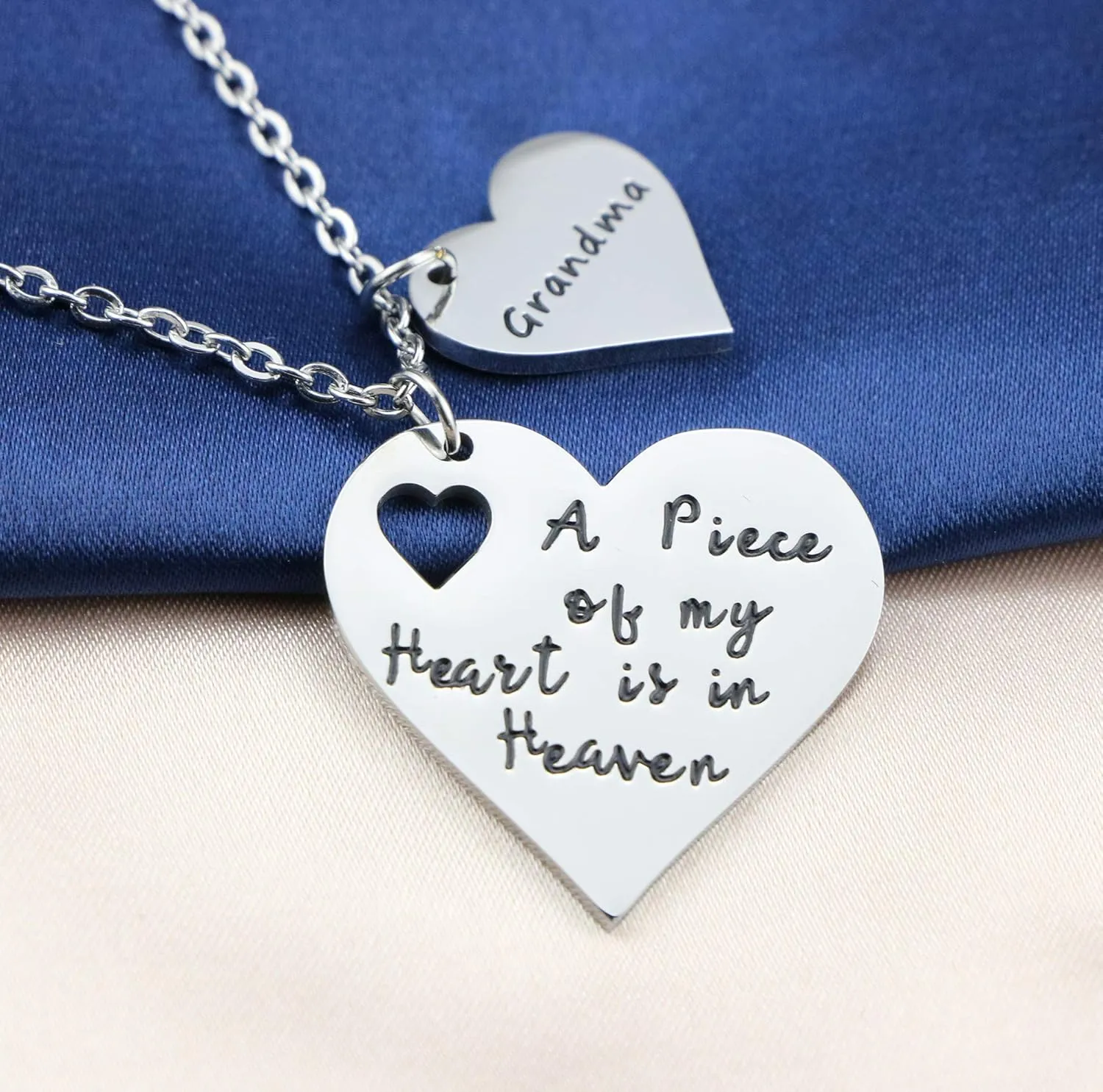 JoycuFF A Piece of My Heart is in Heaven Memorial Gifts for Loss of Loved One Stainless Steel Silver Pendant Necklace Sympathy Gifts for Women Sister