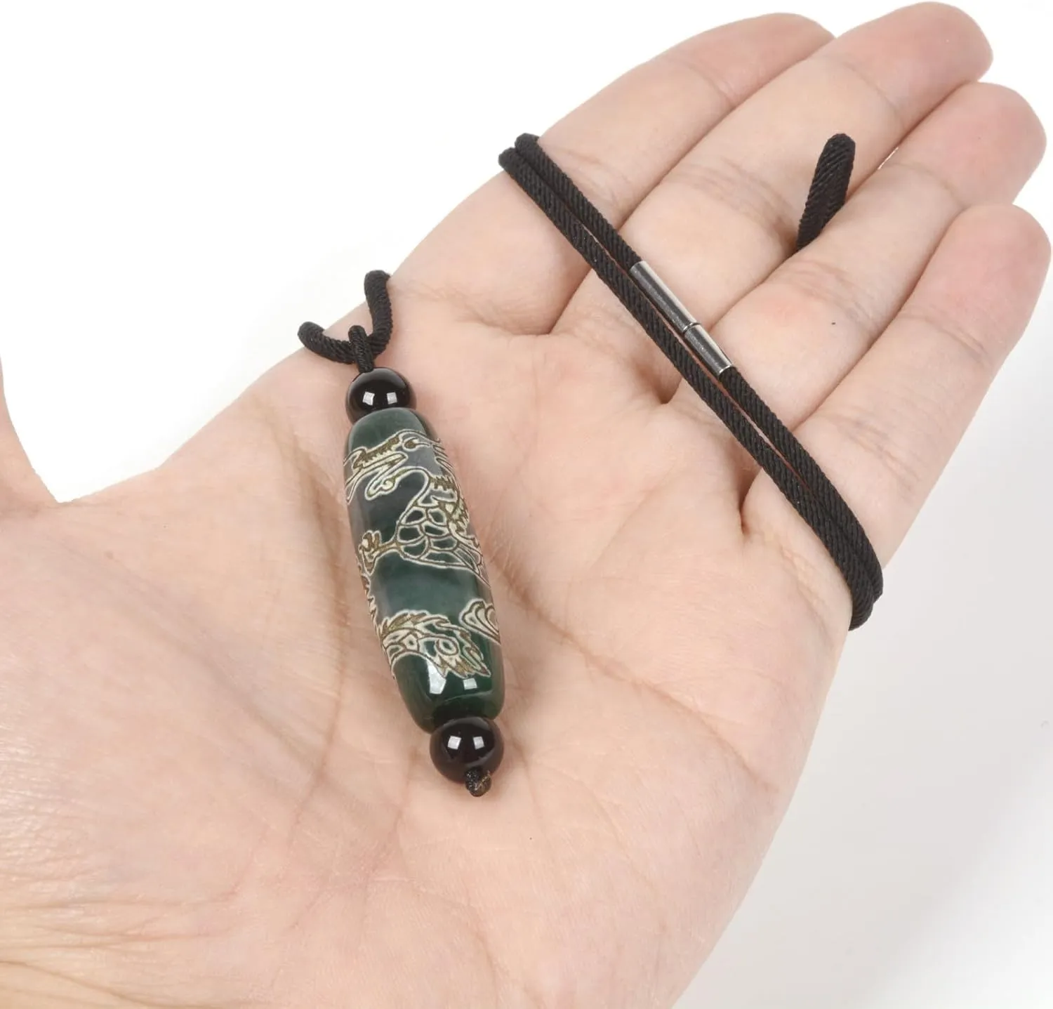 Justinstones 40mm Healing Tibetan Agate Evil Eye Cylinder Tube Dzi Drum Pendant Bead Jewelry Necklace 22 Inch