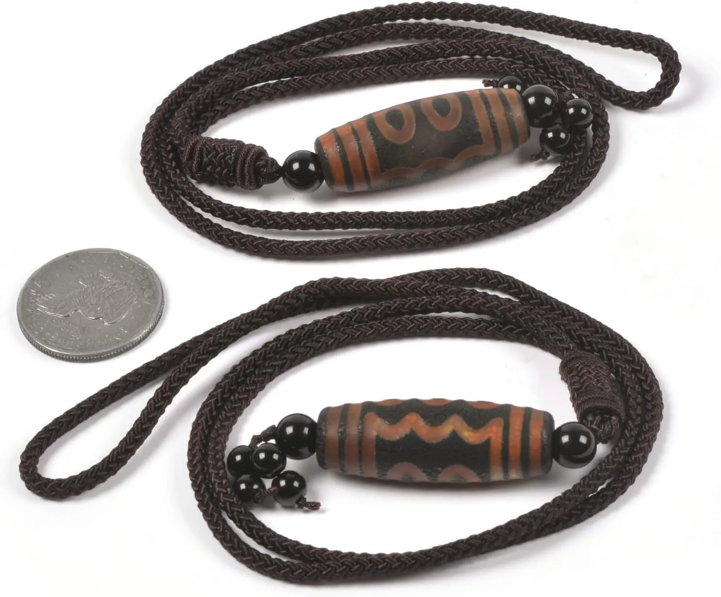 Justinstones Natural Tibetan Agate Evil Eye Cylinder Tube dzi Drum beads Pendant Hand Weaving Cord necklace 26 Inch