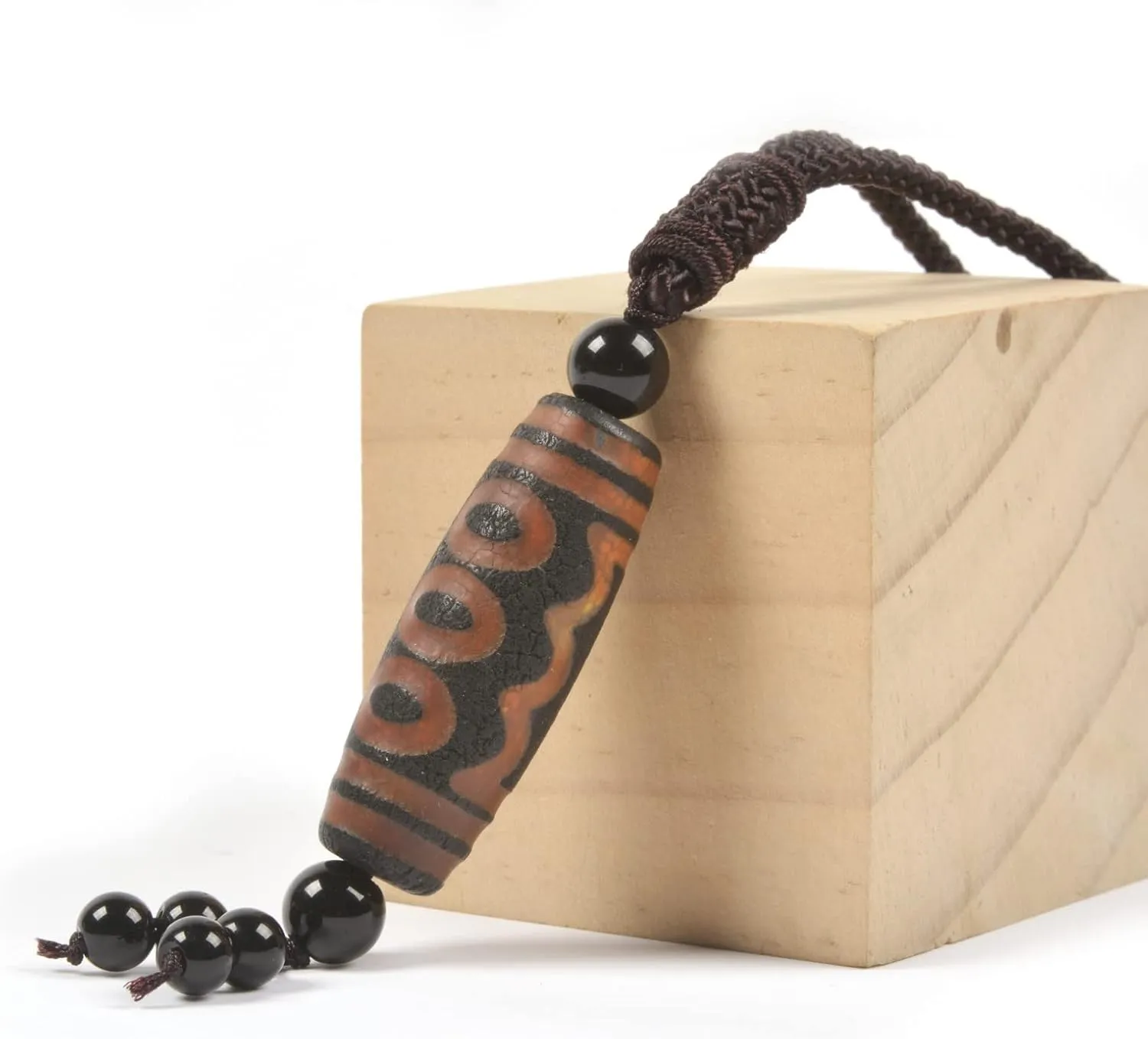 Justinstones Natural Tibetan Agate Evil Eye Cylinder Tube dzi Drum beads Pendant Hand Weaving Cord necklace 26 Inch