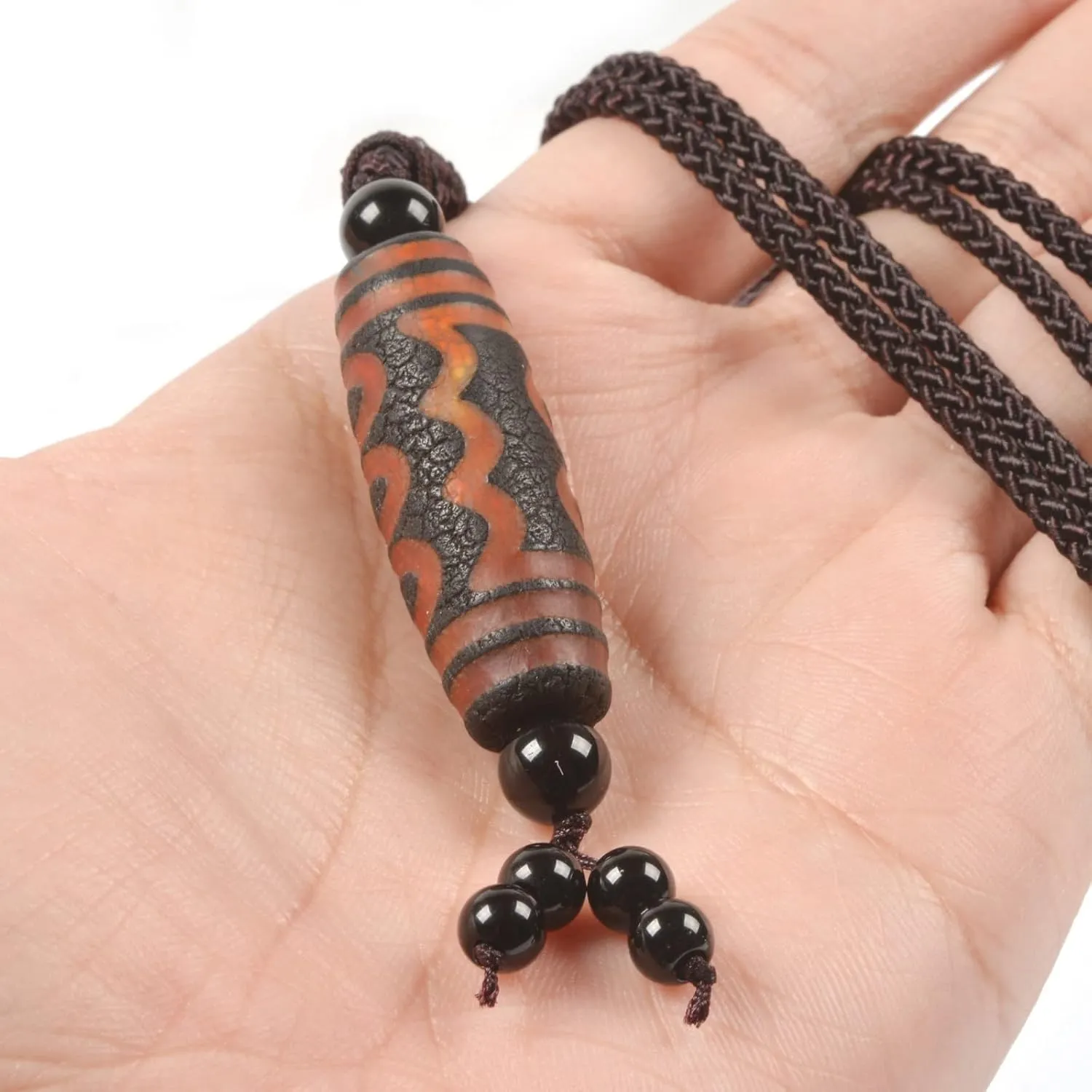 Justinstones Natural Tibetan Agate Evil Eye Cylinder Tube dzi Drum beads Pendant Hand Weaving Cord necklace 26 Inch