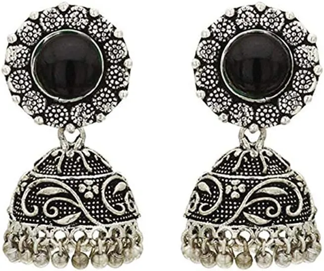 Jwellmart Indian Oxidized German Silver Stone Work Statement Choker Necklace Earrings Combo Fashion Jewelry Set for Women