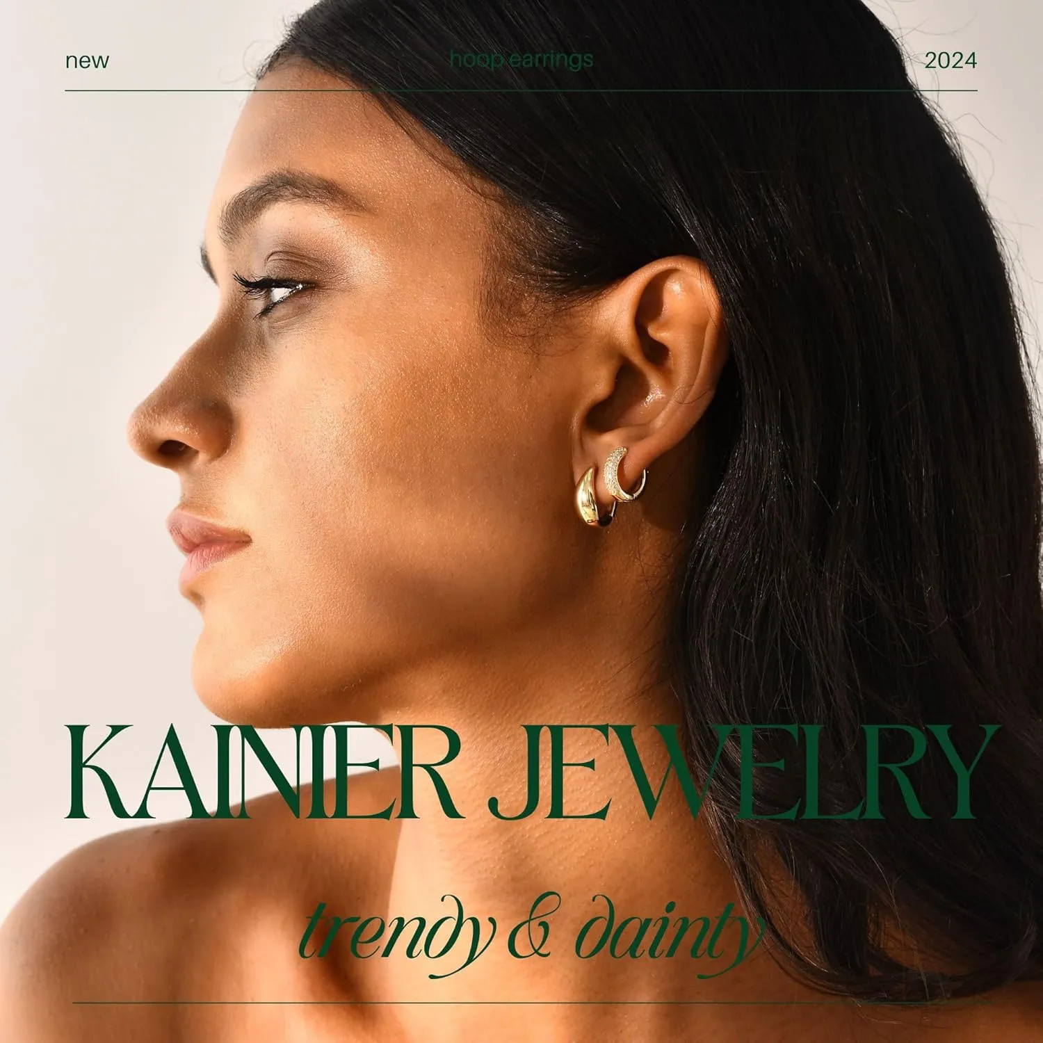 Kainier 14K Gold Plated Hoop Earrings for Women Trendy Lightweight Small Hypoallergenic Huggie Stackable Thick CZ Earring Set
