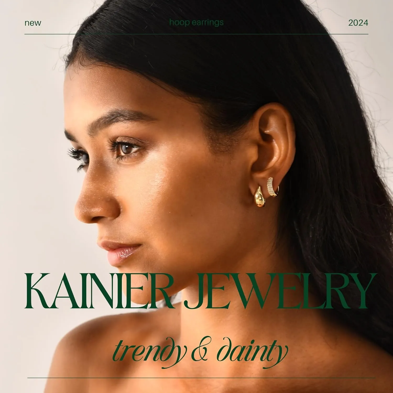 Kainier 14K Gold Plated Hoop Earrings for Women Trendy Lightweight Small Hypoallergenic Huggie Stackable Thick CZ Earring Set