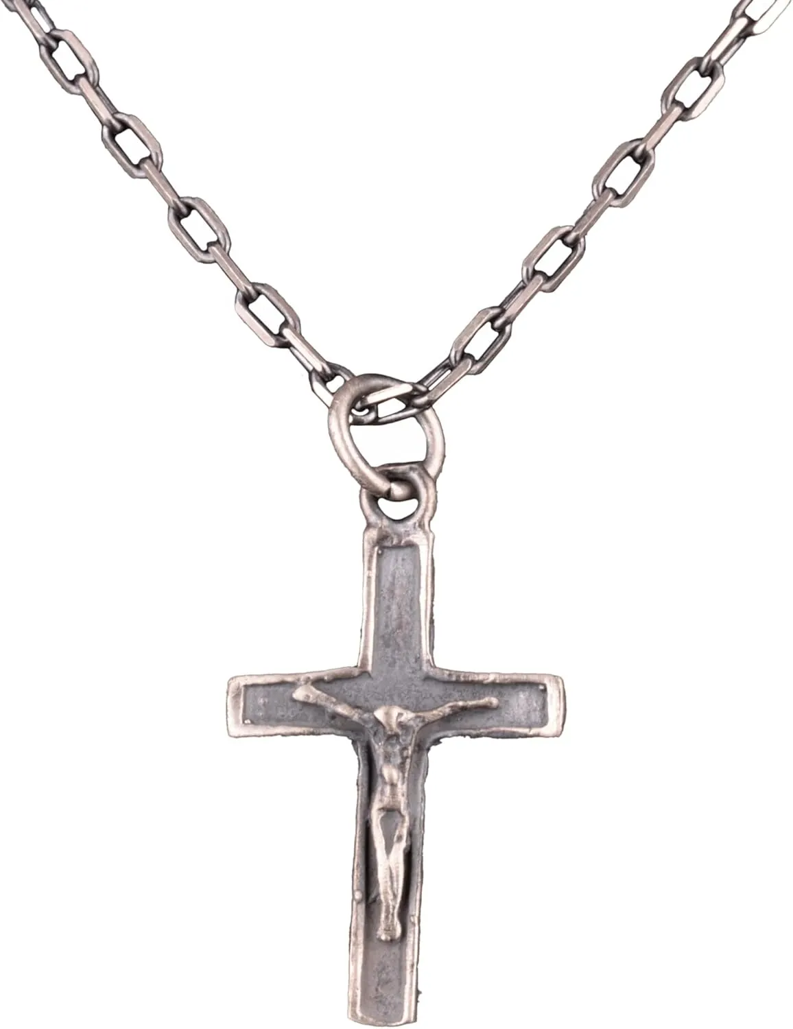 KAMBO 925 Sterling Silver Men's Necklace, Jesus Cross Silver Pendant, Jesus Crucifix Necklace, Cross Savior Pendant