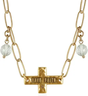 Katia Designs 'Have Faith' Cross Necklace - Inspirational Long Chain for Women, Elegant Boho & Layered Style, Spiritual Accessory