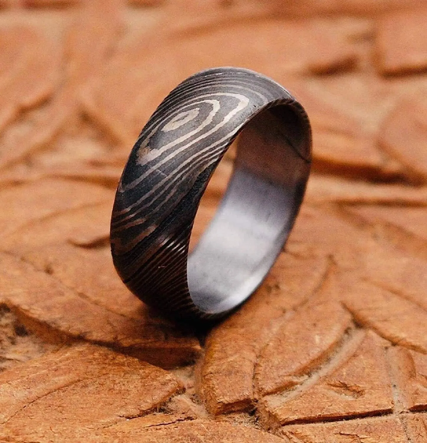 KE-225-AT Damascus Steel Ring Custom and Handmade Damascus Ring Damascus Steel Engagement Ring Anniversary Ring Fathers Day Ring Wedding Band Rings (Color Might be Slightly Different)