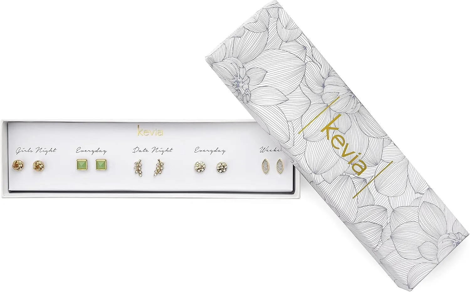 Kevia Set of 5 18k Gold Stud Earrings for Women and Girls with Intricate Design Sterling Silver Stud Earrings for Women (Marble, Mint Stone & Green Gemstone)