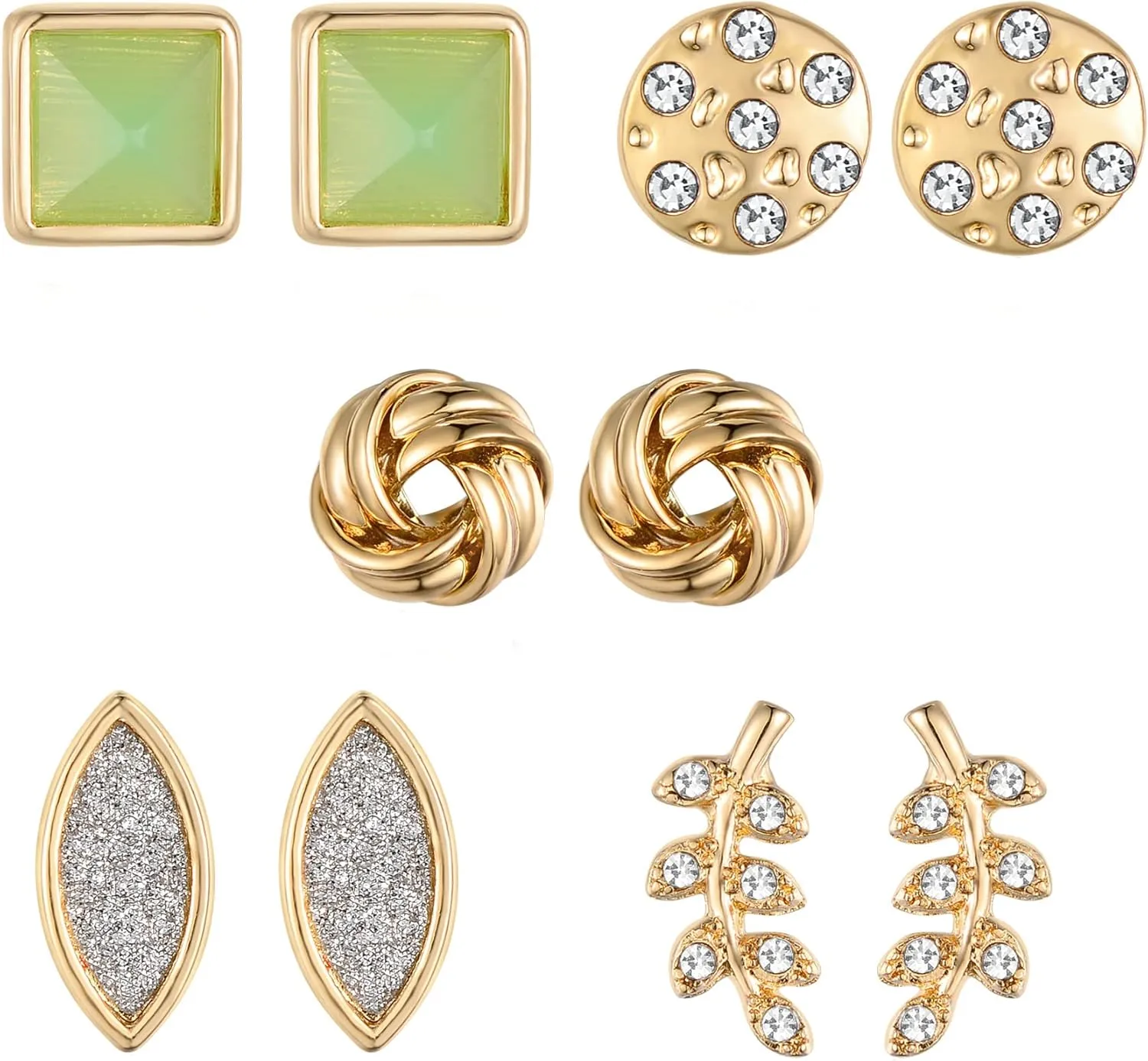 Kevia Set of 5 18k Gold Stud Earrings for Women and Girls with Intricate Design Sterling Silver Stud Earrings for Women (Marble, Mint Stone & Green Gemstone)