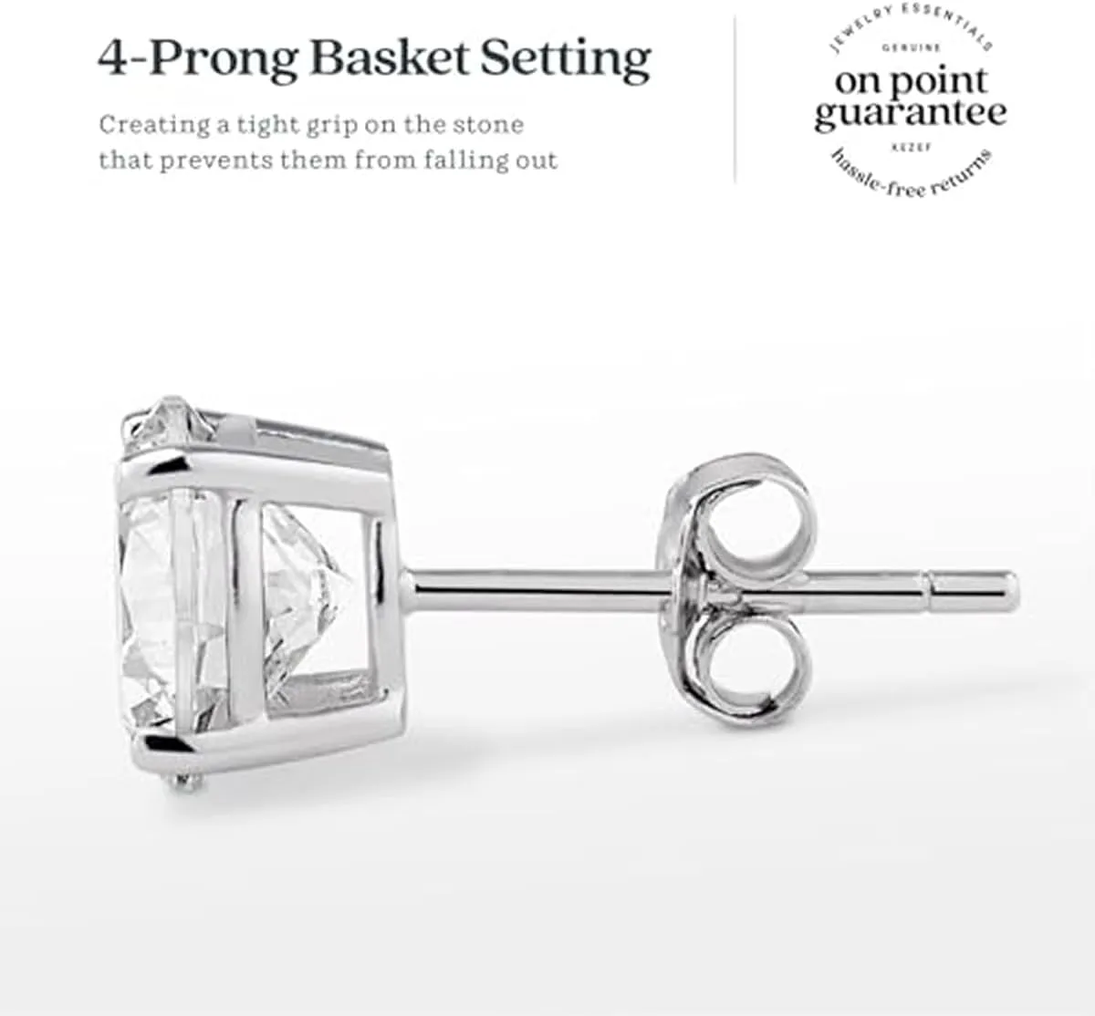 KEZEF Sterling Silver Stud Earrings for Women & Men - 4-Prong Setting Cubic Zirconia Earrings Studs - Premium CZ S925 Hypoallergenic - Available in 14K White and Yellow Gold, Rose Gold - 3mm to 9mm