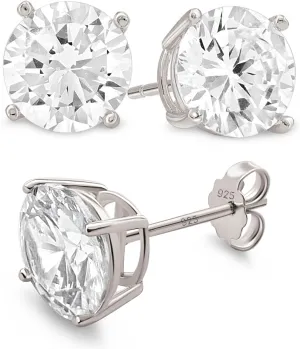 KEZEF Sterling Silver Stud Earrings for Women & Men - 4-Prong Setting Cubic Zirconia Earrings Studs - Premium CZ S925 Hypoallergenic - Available in 14K White and Yellow Gold, Rose Gold - 3mm to 9mm