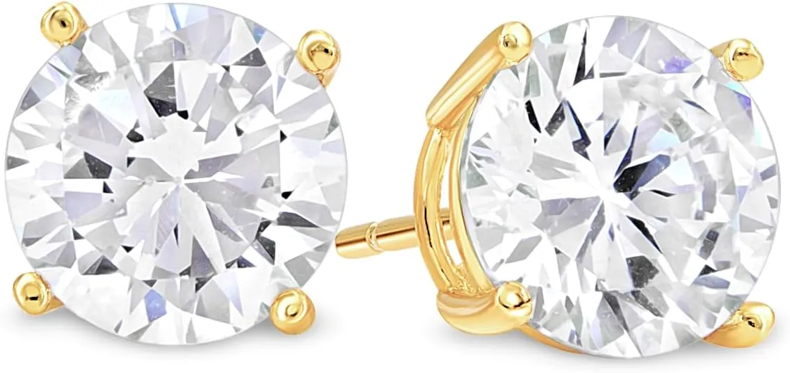 KEZEF Sterling Silver Stud Earrings for Women & Men - 4-Prong Setting Cubic Zirconia Earrings Studs - Premium CZ S925 Hypoallergenic - Available in 14K White and Yellow Gold, Rose Gold - 3mm to 9mm