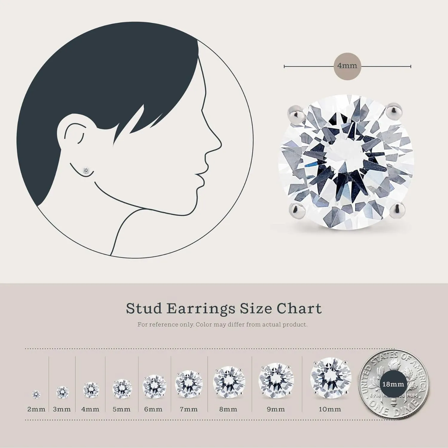 KEZEF Sterling Silver Stud Earrings for Women & Men - 4-Prong Setting Cubic Zirconia Earrings Studs - Premium CZ S925 Hypoallergenic - Available in 14K White and Yellow Gold, Rose Gold - 3mm to 9mm