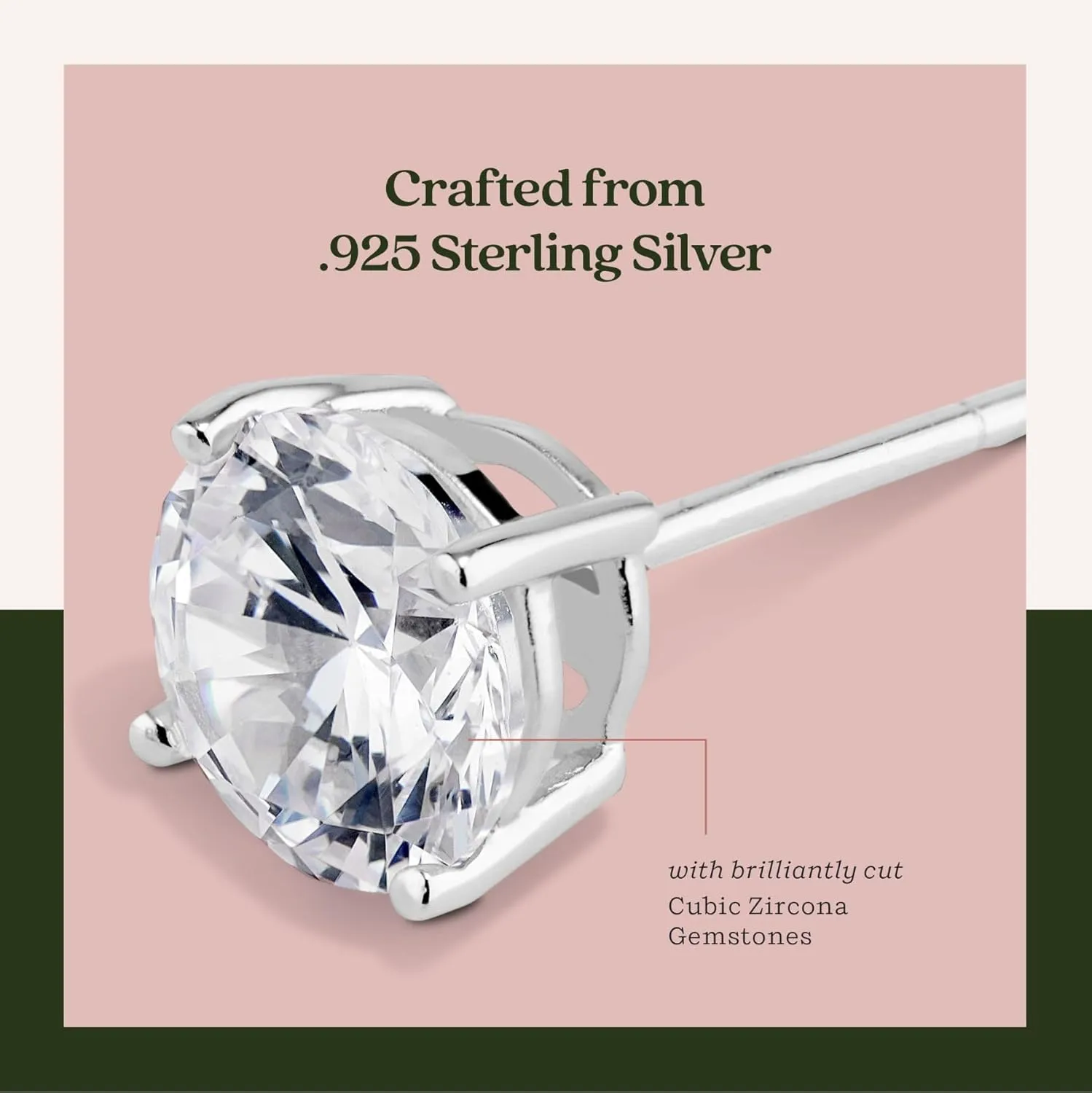 KEZEF Sterling Silver Stud Earrings for Women & Men - 4-Prong Setting Cubic Zirconia Earrings Studs - Premium CZ S925 Hypoallergenic - Available in 14K White and Yellow Gold, Rose Gold - 3mm to 9mm