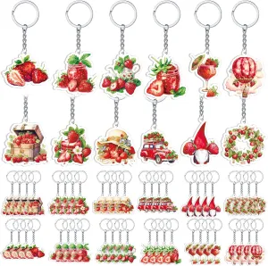 Kigeli 60 Pcs Strawberry Keychains Baby Shower Party Favors Summer Gifts Keyrings for Kids Boys Girls Summer Luggage Pool Beach Hawaiian Backpack Purse Luggage Goody Bag Fillers Small Prizes