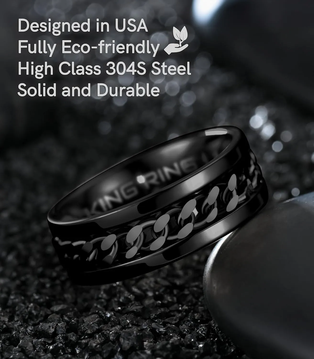 King Ring 8mm Spinner Ring  Fidget Ring for Men & Women  Designed in USA