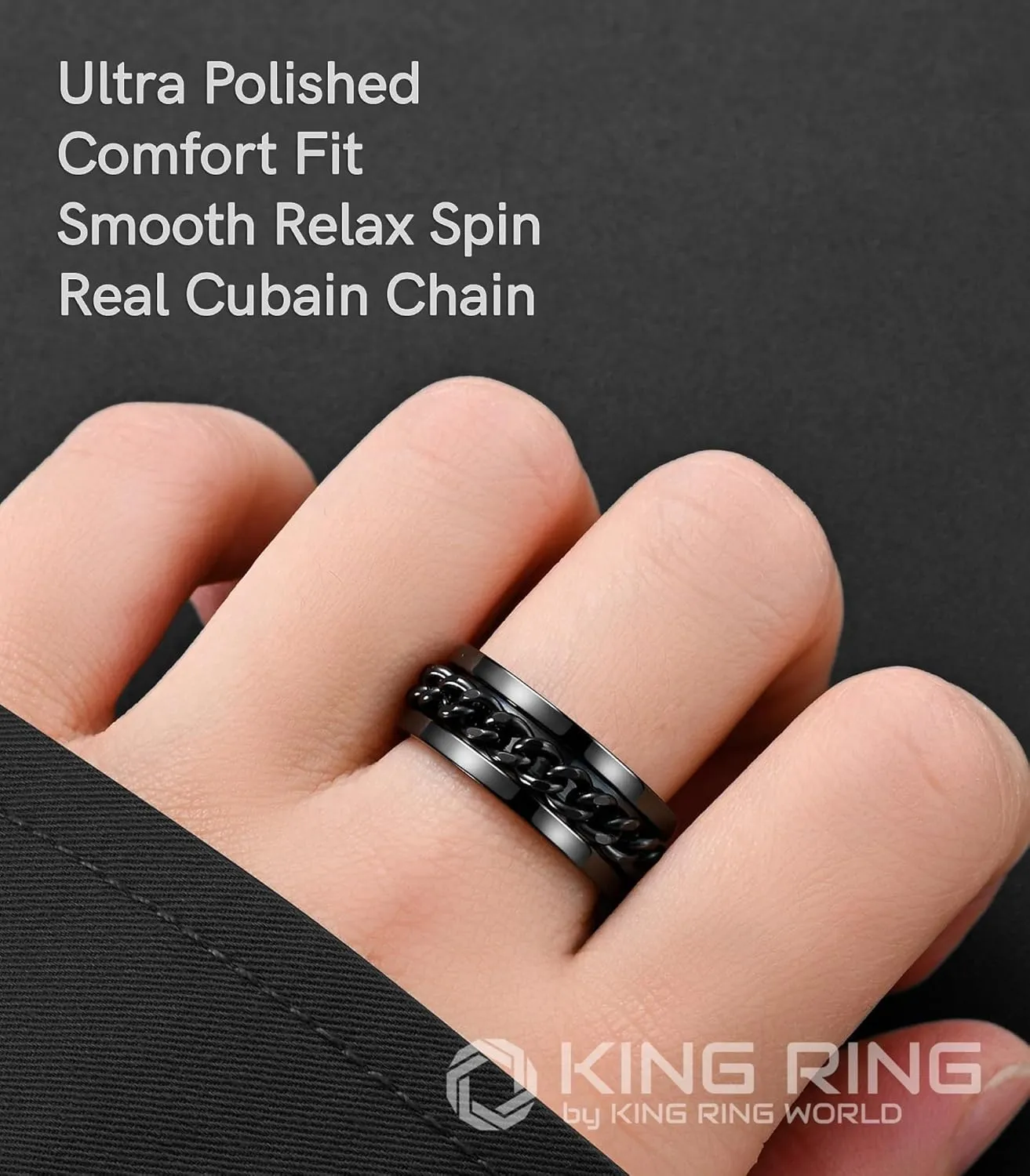 King Ring 8mm Spinner Ring  Fidget Ring for Men & Women  Designed in USA
