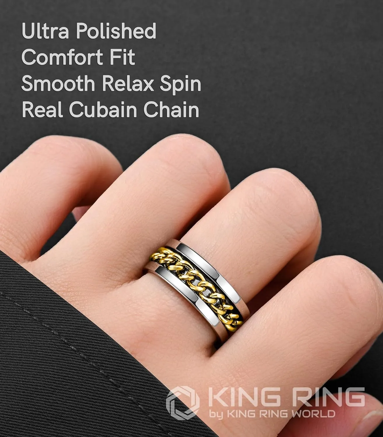 King Ring 8mm Spinner Ring  Fidget Ring for Men & Women  Designed in USA
