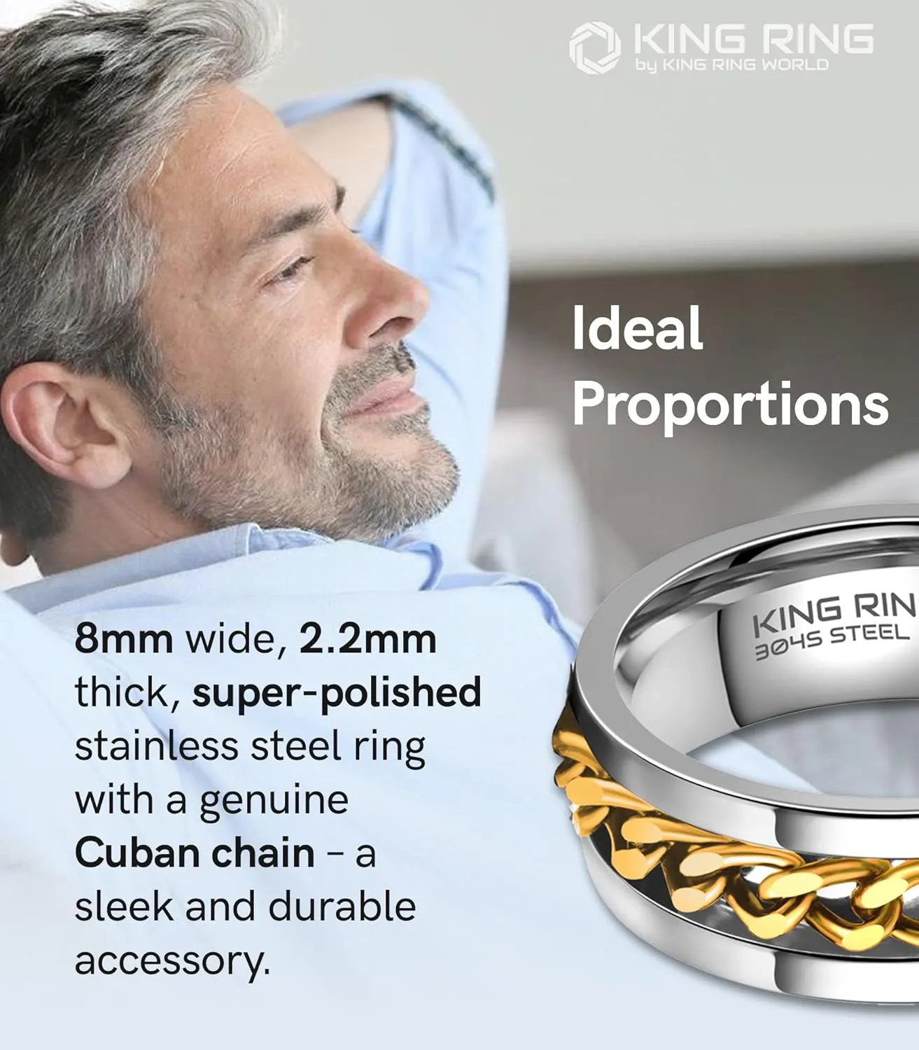 King Ring 8mm Spinner Ring  Fidget Ring for Men & Women  Designed in USA