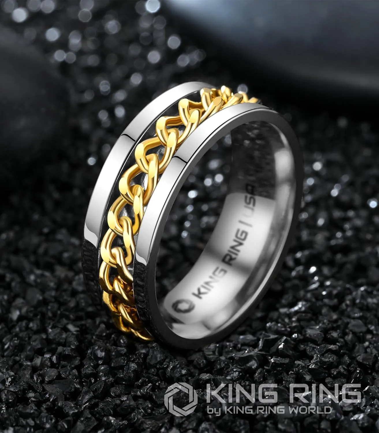 King Ring 8mm Spinner Ring  Fidget Ring for Men & Women  Designed in USA