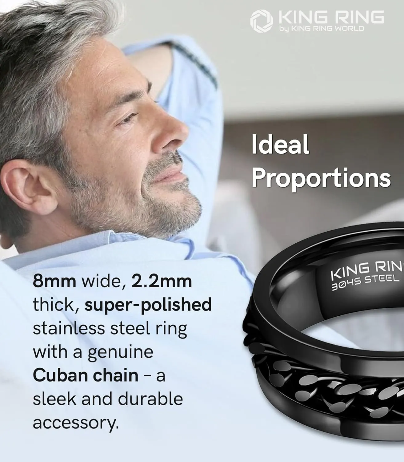 King Ring 8mm Spinner Ring  Fidget Ring for Men & Women  Designed in USA