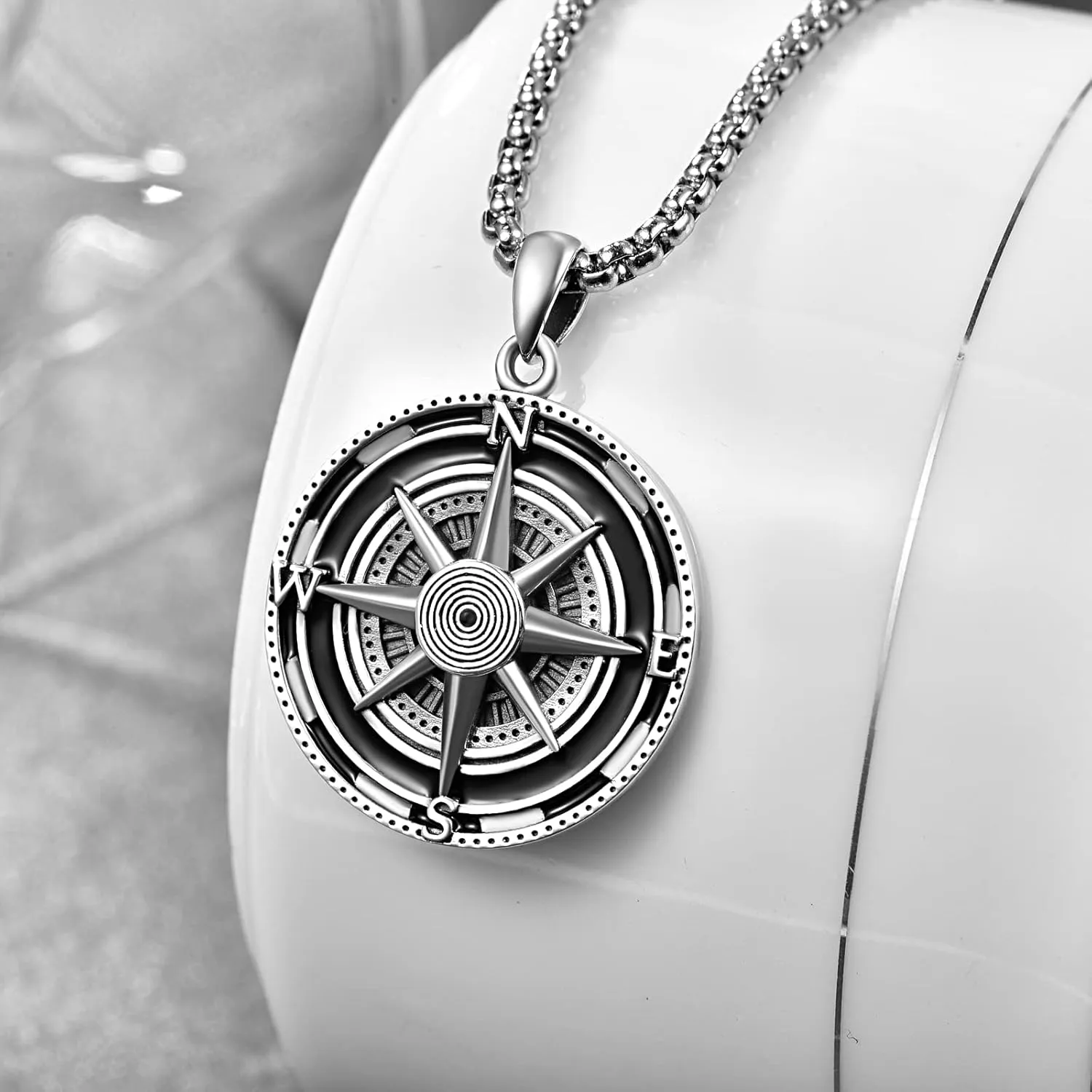 KINGWHYTE Compass Necklace for Men 925 Sterling Silver Birthday Gifts Graduation Travel Jewelry for Husband Brother with Stainless Steel Chain