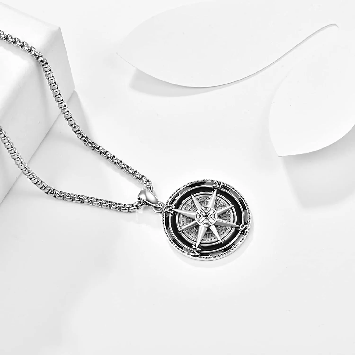 KINGWHYTE Compass Necklace for Men 925 Sterling Silver Birthday Gifts Graduation Travel Jewelry for Husband Brother with Stainless Steel Chain
